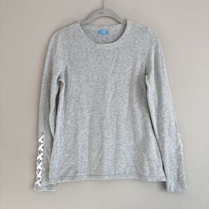 J McLaughlin Riana Lace Up Heather Gray Sleeve Small S Cotton Modal Sweater Crew